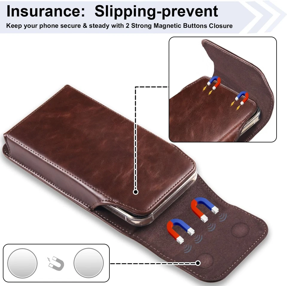 For iPhone Air 17 16E 16 15 14 13 12 11 Pro Max Case Leather Pouch Belt Holster - Image 2 of 4