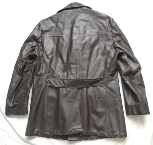 Vintage 80s 90s William Barry 46 Leather Short Coat Belted Brown - Picture 3 of 13