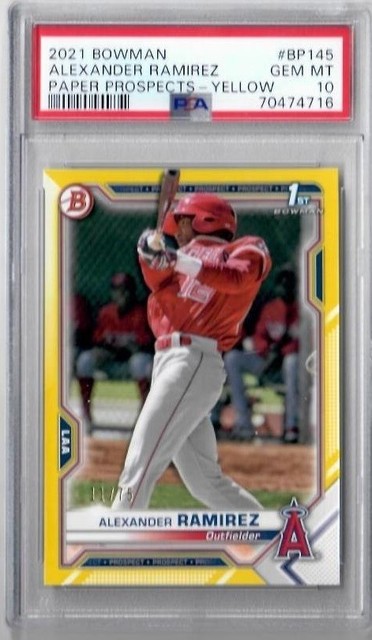 2021 Bowman Alexander Ramirez Yellow Prospect Insert Card /75 PSA 10 Gem Mint