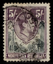 NORTHERN RHODESIA GVI SG43, 5s grey & dull violet, USED. Cat £18.