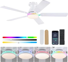 Ceiling Fans with Lights- 52" RGB Low Profile Indoor Ceiling Fan with Light and
