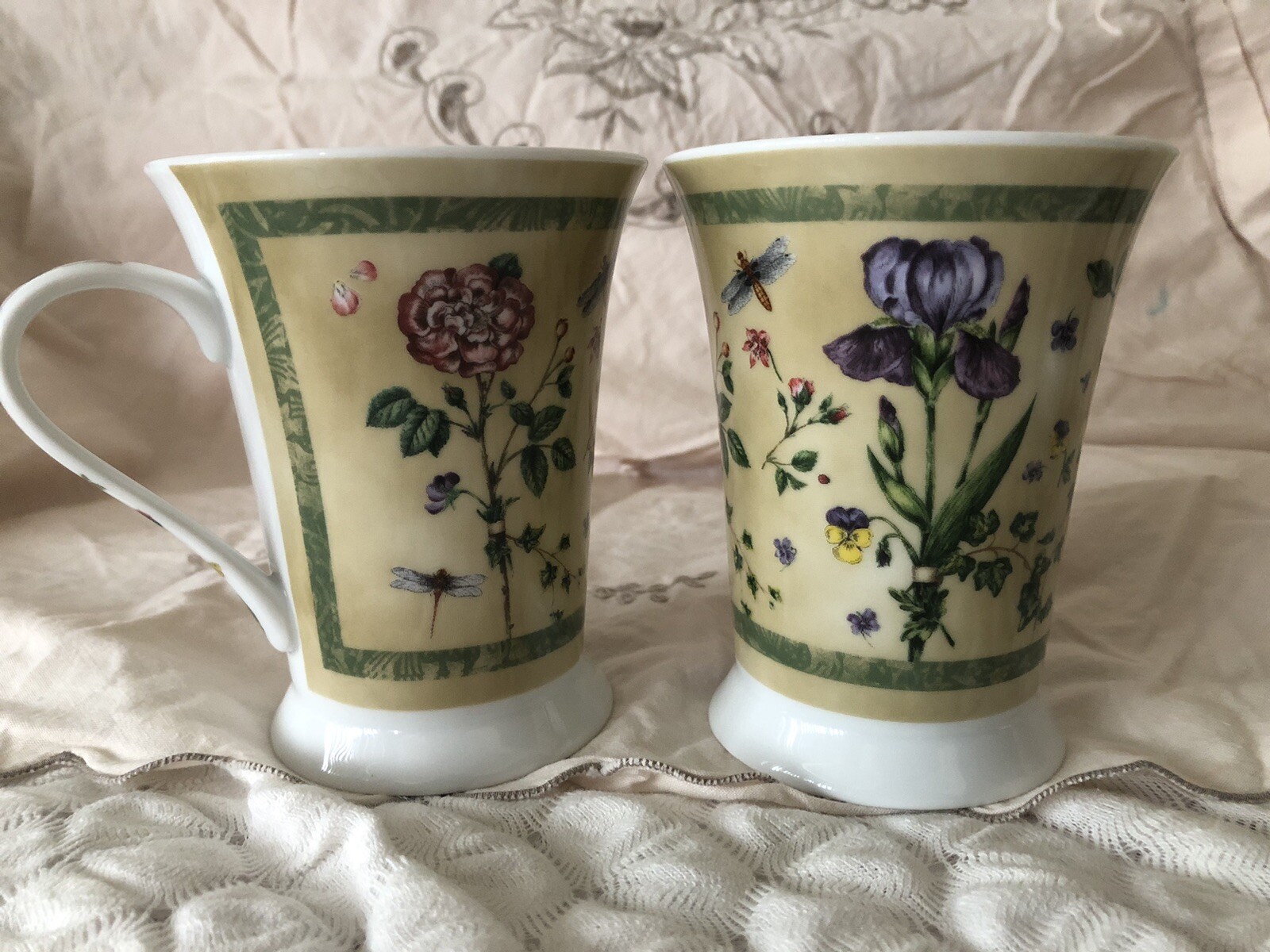 2 PIMPERNEL ENGLAND FINE PORCELAIN MUGS Signed Pamela Gladding Dragonflies