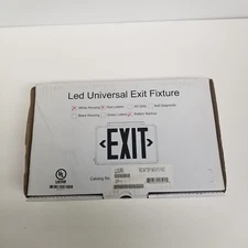 LED Universal Exit Sign Fixture, White Housing, Red Letters, Battery Backup, New
