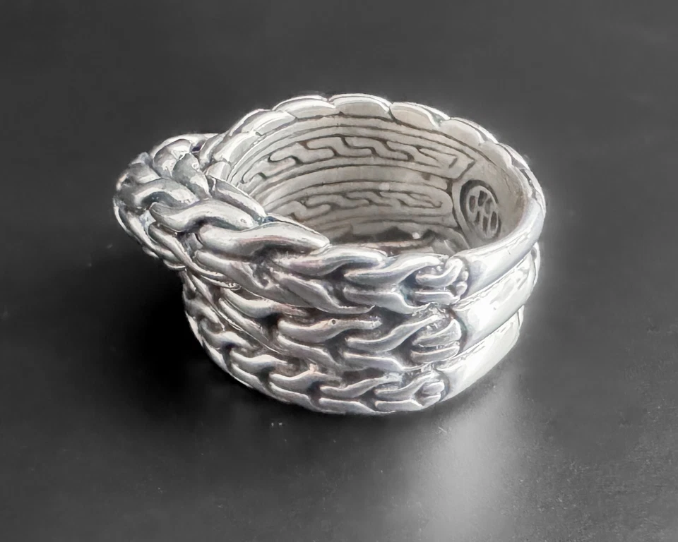 Anillo John Hardy Clásico Serpiente Trenzado Cadena Plata Esterlina Nudo Cruzado s7 Foto 4 de 4