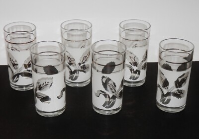 Vintage Covetro Italy 8 Ounce Glass Tumblers White & Gold   Set of Six
