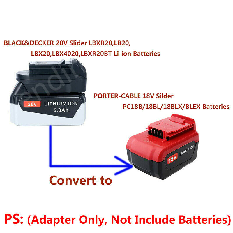 1 fits PORTER-CABLE 18V Tools Adapter Uses BLACK&DECKER 20V LBX20/LB20 Batteries