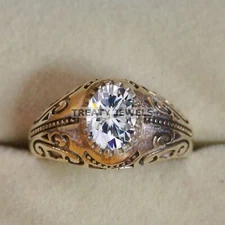 Moissanite Oval Cut Gemstone With 925 Sterling Silver Ring For Men's #B272 *