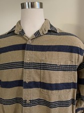 Men's Eddie Bauer Long Sleeve L/S Casual shirt Chamois Large Beige Blue USA MADE