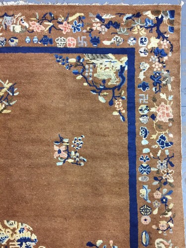 Antique Old Used Handmade Chinese Art Deco Wool Rug Carpet ,Size:8.6 By 6.1 Ft - Picture 9 of 12