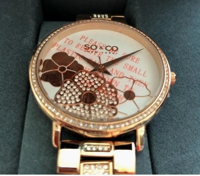 So & Co N.Y Crystal Studded Rose Bracelet, Crystal Flower Themed Wht. Dial Watch - Image 2 of 4