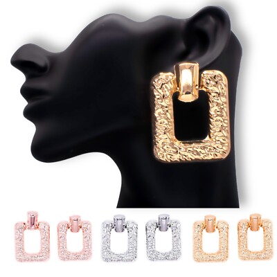Geschlagene große quadratische Ohrringe unregelmäßig großer Stil Silber Rosegold Metall Boho