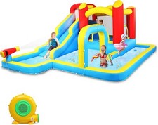 Inflatable Water Slide, Outdoor Inflatable Bounce House W/Air Blower, Pool Area