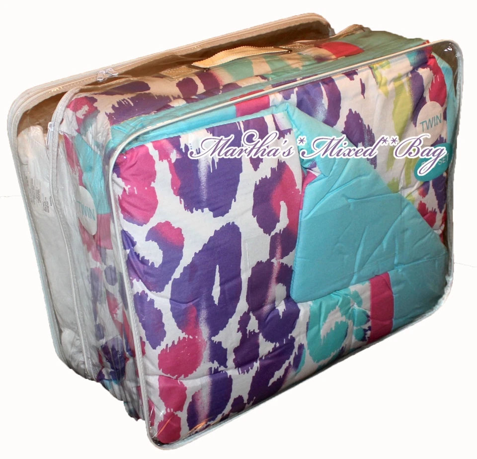Teen Girl Pink Purple SAFARI LEOPARD PRINT COMFORTER SET+PILLOW+PEACE SIGN DECAL - Image 3 of 4