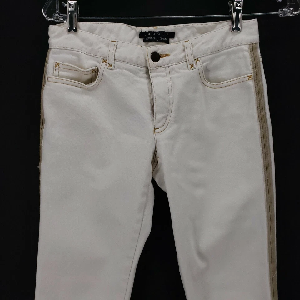 Pantalones de mezclilla Theory Bergdorf Goodman blancos recortados carreras rayas talla 0 Foto 2 de 4