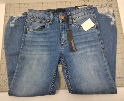 SEE THRU SOUL Ankle Fray Jeans High Rise Straight Leg Size 24 Small NWT