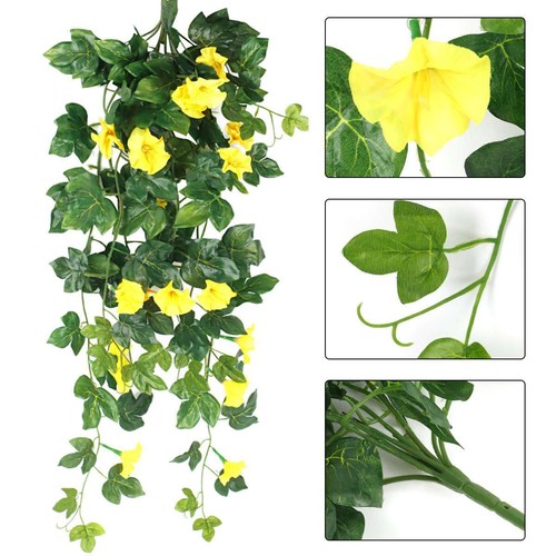 36" Artificial Fake Hanging Plant Morning Glory Flower Vine Indoor Outdoor Decor - Picture 8 of 16