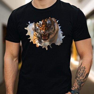 Herren T-Shirt Tiger Motiv Baumwolle Größe XS bis 5XL