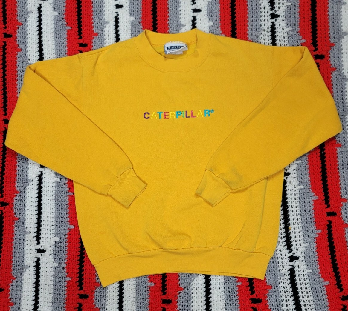 Rare Unique Caterpillar Youth Sweatshirt. Yellow All Embroidered Youth