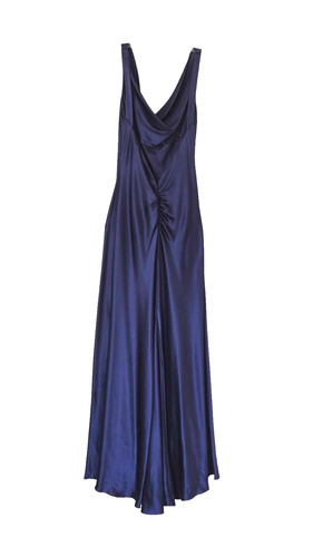 ABS Allen Schwartz Bias Cut Cowl Neck Satin Gown 6 Blue Open Back 90s 30s USA - Picture 7 of 20