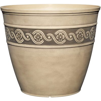 Classic Home and Garden Round Resin Corinthian Planter Pot, Concrete Grey, 10in