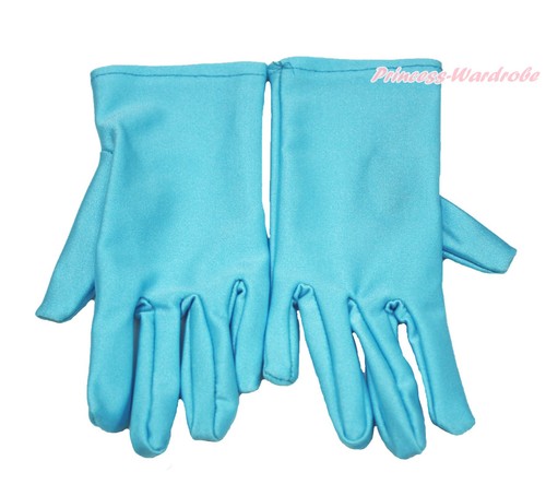 Snow Princess Elsa Light Blue Kids Girl Long Short Glove Cartoon Party Costume - Picture 2 of 5