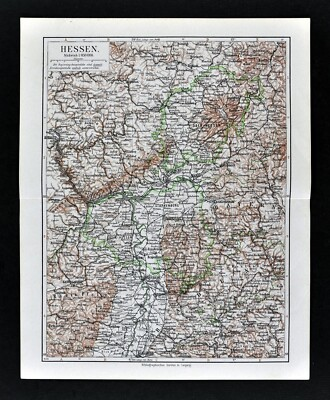 #ad #ad 1900 Meyers Map Germany Hessen Frankfurt Mainz Mannheim Karlsruhe Koblenz Speyer $12.79