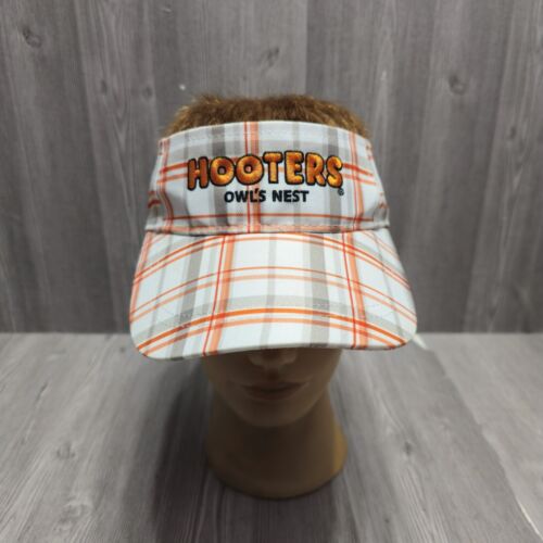 Hooters Visor Orange Plaid Adjustable Orange Logo Spell Out Owls Nest Hat