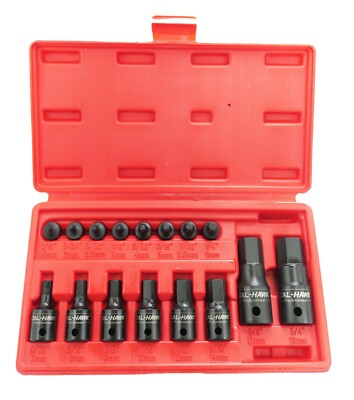 16 PC Metric Hex Allen Master Impact Socket Bit Set CR-MO Steel 1/4 3/8 ...