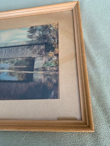 Vintage Covered Bridge Matted And Framed Fall Foliage Around Bridge - Picture 4 of 7