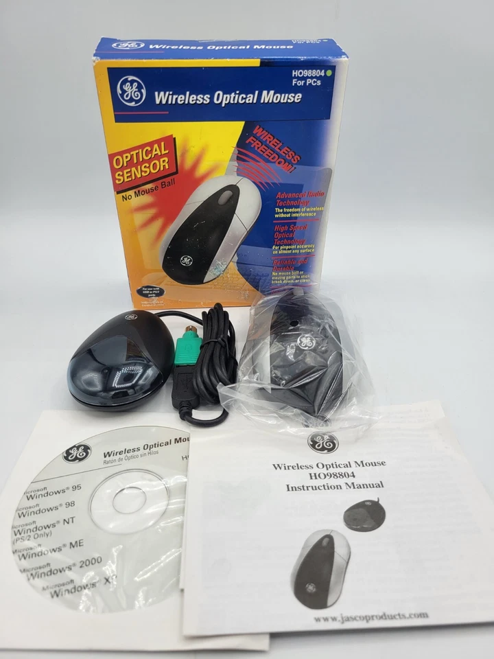 GE Vintage Wireless Optical Mouse + Receiver Model HO98804 OPEN BOX NOT TESTED - Image 3 of 4