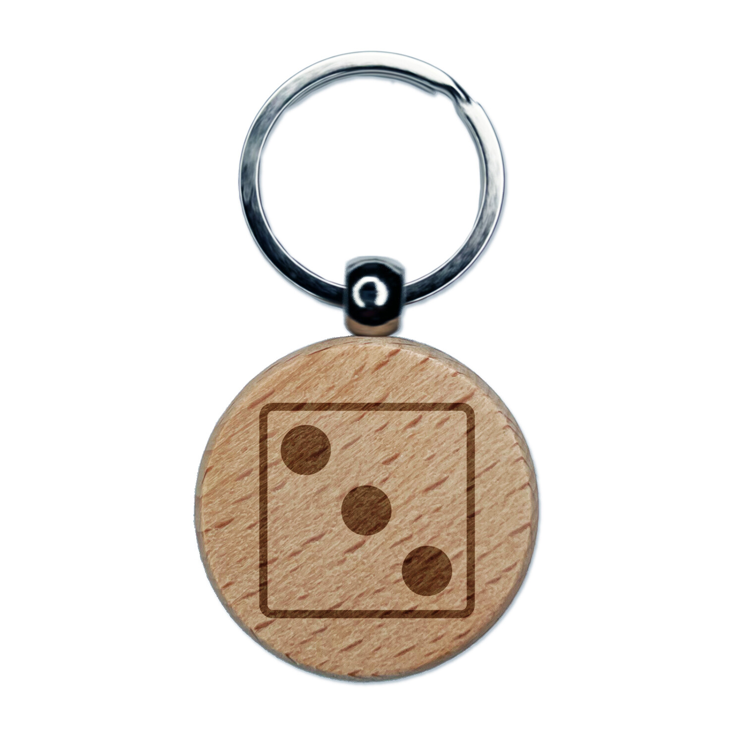 Three 3 Dice Die Engraved Wood Round Keychain Tag Charm