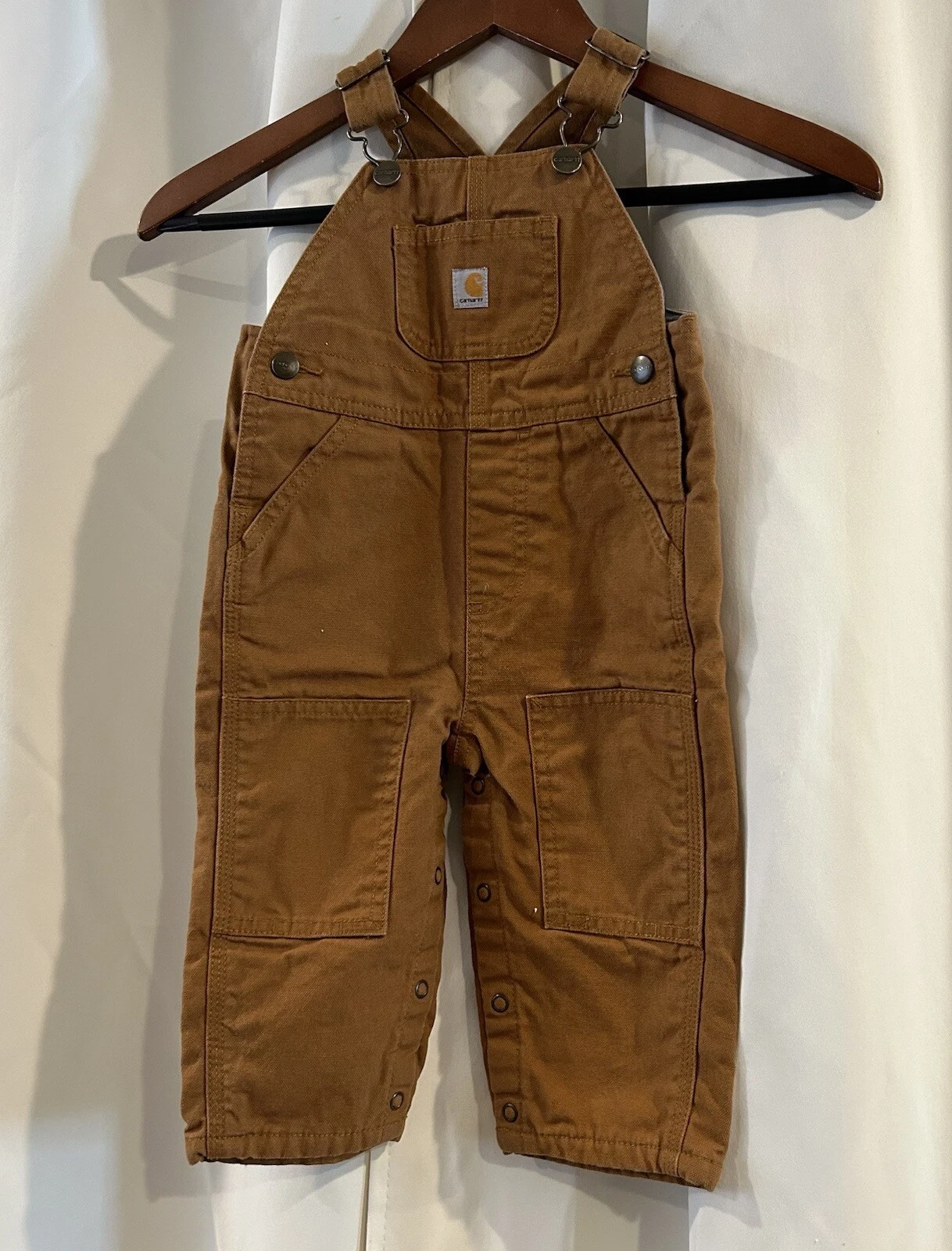 Carhartt Youth Overalls Size 12M Brown Duck Canvas Bib Kids Child Flannel Lined