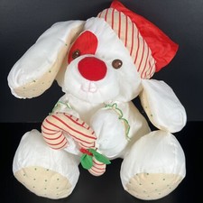Vintage 1990 Fisher Price Puffalump Christmas White Puppy Plush with Candy Cane