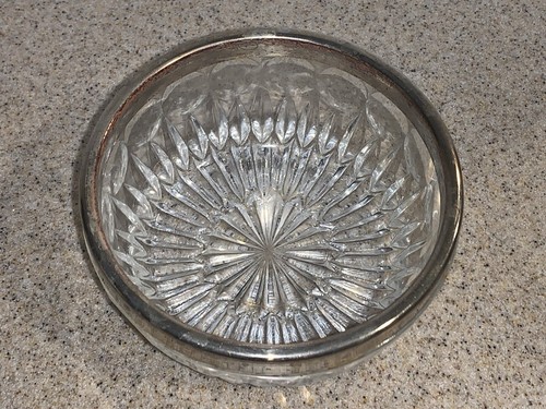 Vintage kleine Servierschale Kristall mit Silber Tellerrand 4,75" - Bild 3 von 8