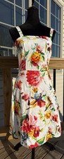 Alyn Paige 1950s Style Sun Dress White with Bright Colored Flowers Size 9/10