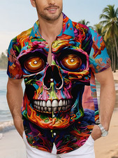 Colorful Skull Design Print 3D Hawaiian Shirt - Adults  Youth