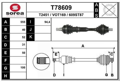 Antriebswelle Vorne Links 555Mm für Volvo Xc60 I 156 2.0 2.4 2.5 3.0 3.2 10-17