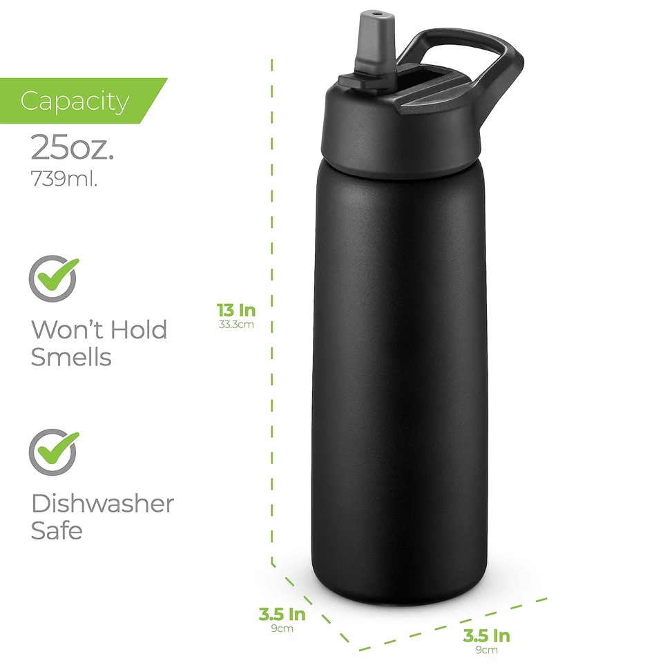 Eco-Friendly 25oz Stainless Steel Water Bottle, Triple Insulation with 3 Lids - Image 2 of 4