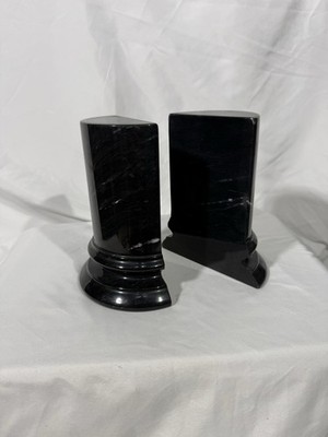 Pair Of Black Italian Marble Column Bookends 7'' H X 5.5'' W SOME MINOR CHIPs