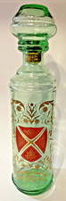 Vintage MCM Decanter W/Shield Design Green Glass 12.25&rdquo; Tall