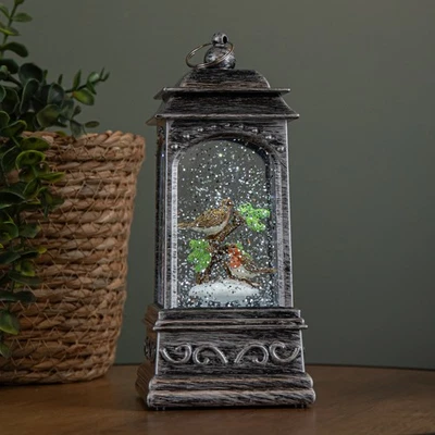 SAMUEL ALEXANDER 20cm Dual Powered Light up Christmas Robin Water Spinner with White LEDs