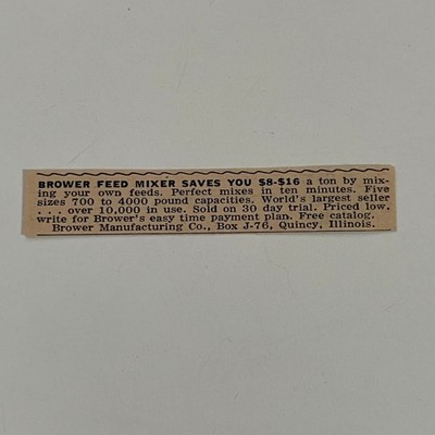 Brower Manufacturing Co. Feed Mixer Perfect Mixes Quincy IL 1965 Ad SAH7-S45