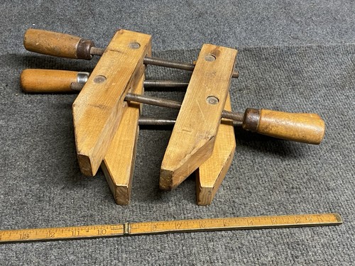 (2) Jorgensen No 0 Wood Handle Hand Screw Clamp 8 inch (USA) Parallel Clamps