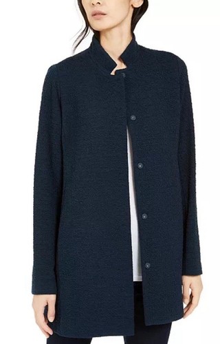 Eileen Fisher nuova con etichetta $298 stand collo giacca lunga donna media cotone biologico