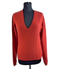Loro Piana Damen 100 % Kaschmir orange V-Ausschnitt Langarm gerippt Pullover UK 14