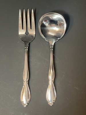 Oneida STRATHMORE Deluxe Stainless Flatware Meat Fork & Serving Spoon Lot Of 2