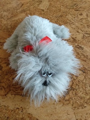 Vintage Tonka Pound Puppies Gray Newborn Furries Red Bow Stuffed Animal