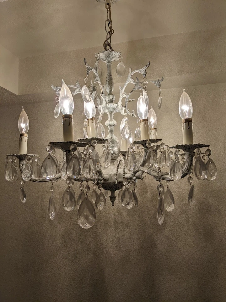 Chandelier Vintage Brass Painted White - Image 2 of 4