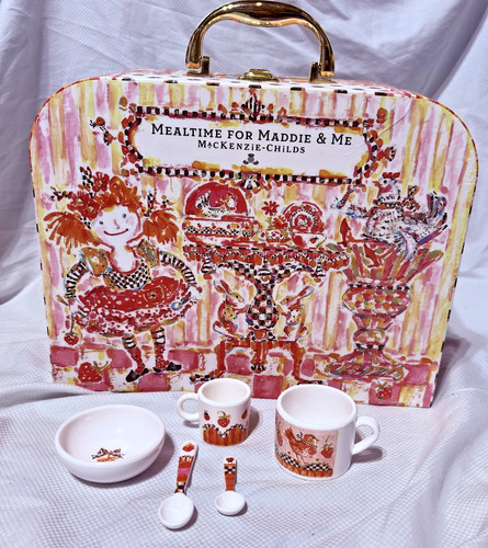 MacKenzie-Childs Mealtime for Maddie & Me Case 2 Different Mugs & 2 Spoons Only
