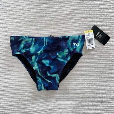 TYR Herren 8 cm Badeslip - gefütterte Badehose - schwarz/blau M/32'' neu mit Etikett